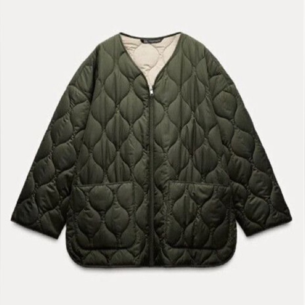 Zara Olive Green Quilted Puffer, size M-L
